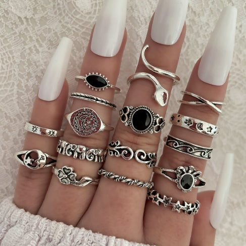 Set Of 16 Black Drip Knuckle Rings