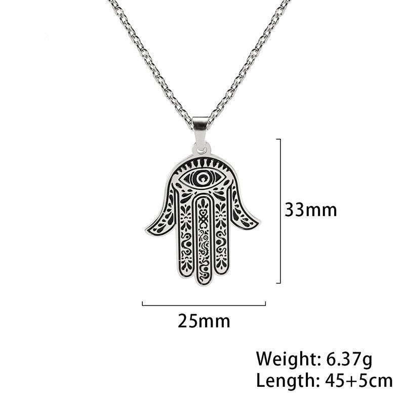 Hand of Fatima Evil Eye Stainless Steel Pendant Men's Necklace