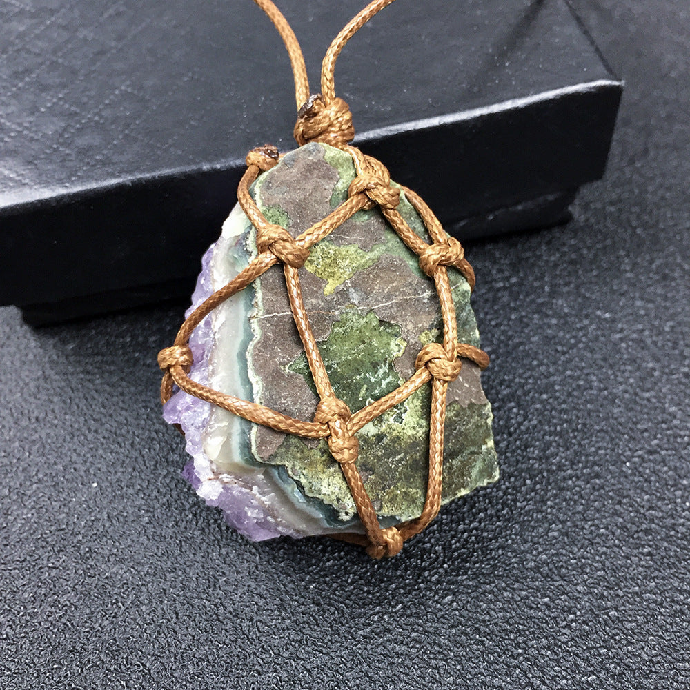 Natural Uruguay Amethyst Cluster Rough Stone Pendant Amethyst Rough Stone Woven Necklace