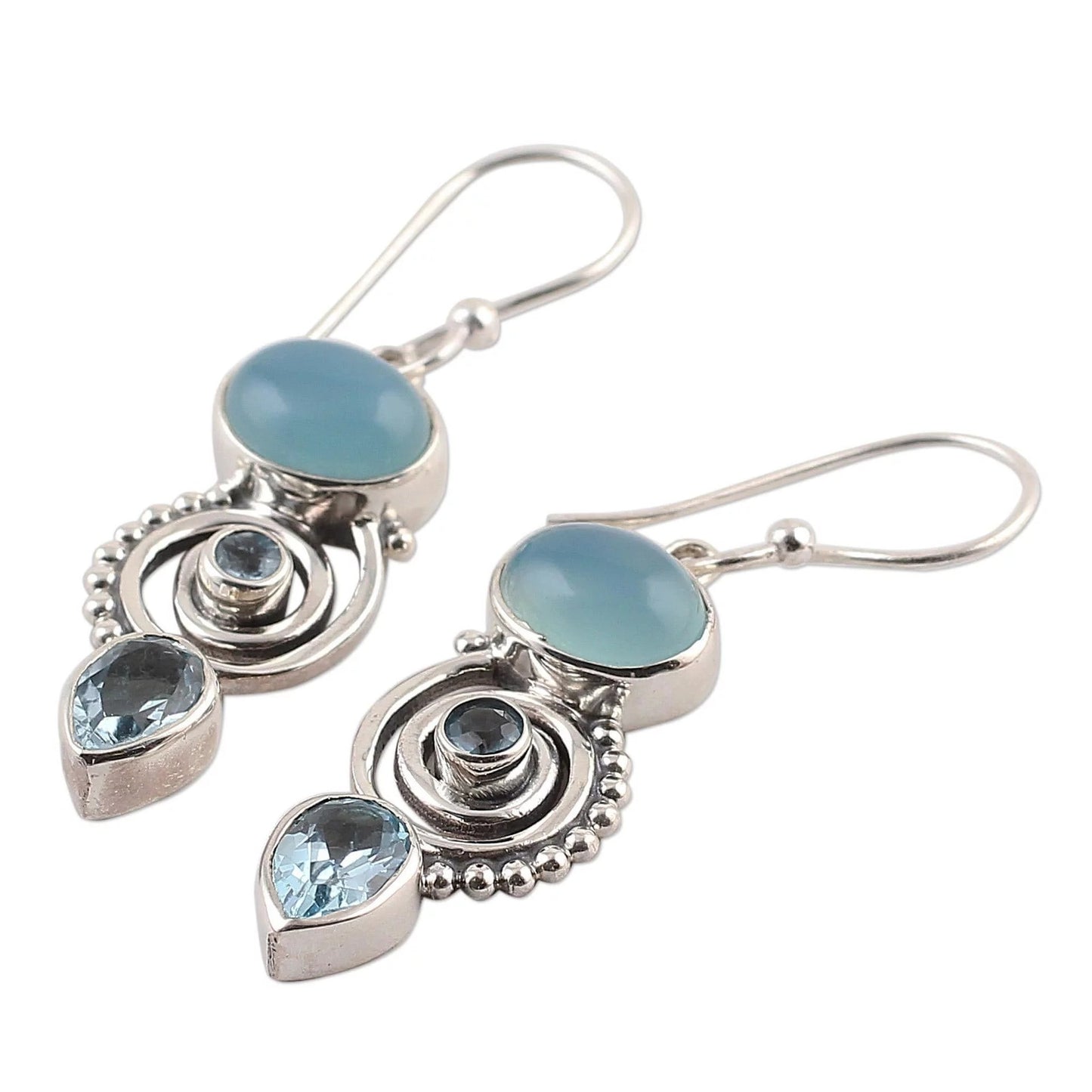 Inlaid sea blue topaz earrings