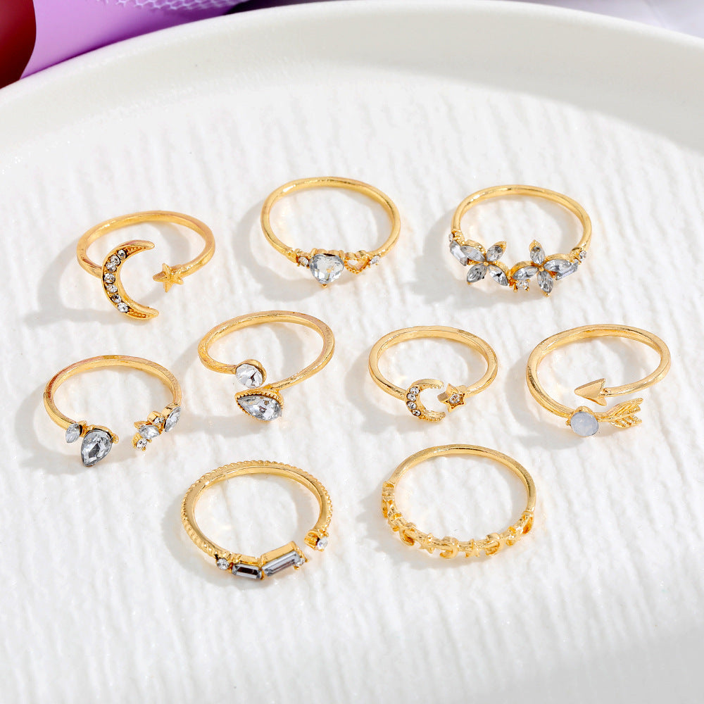 Female With Hearts Butterfly Star Moon Diamond Combination Set Rings