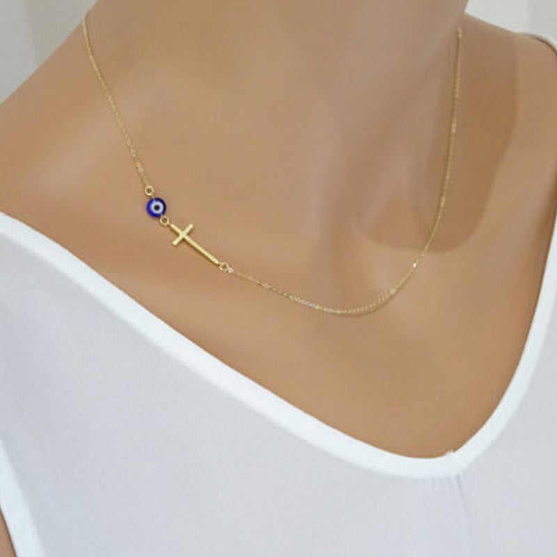 Oil dripping blue evil eye necklace cross accessory