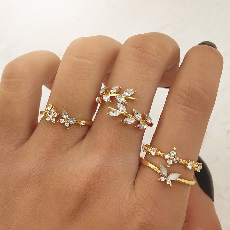 Female With Hearts Butterfly Star Moon Diamond Combination Set Rings