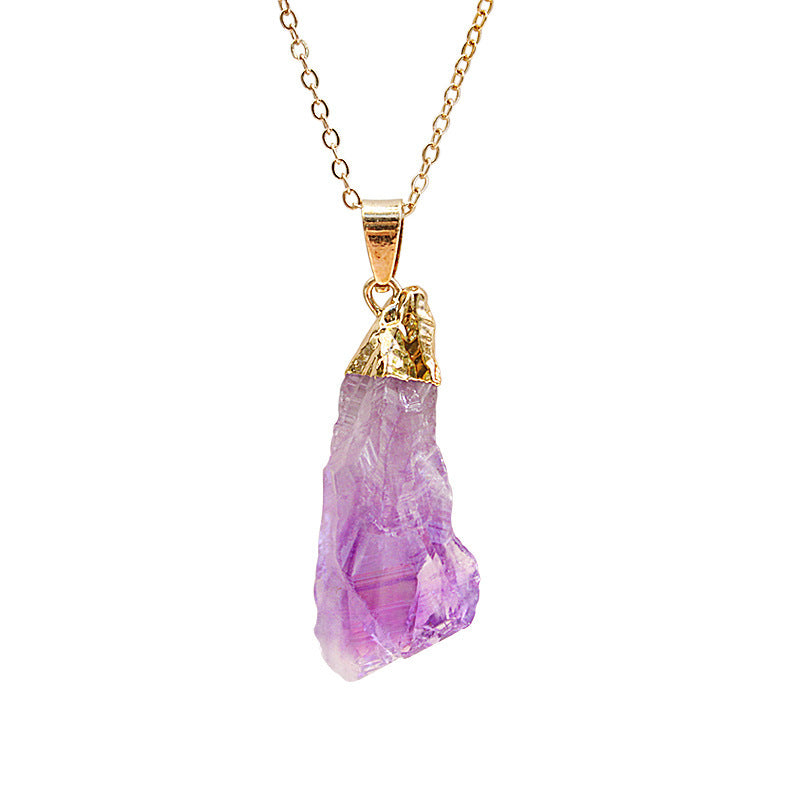 Geometric Natural Amethyst Pendant Electroplated Necklace