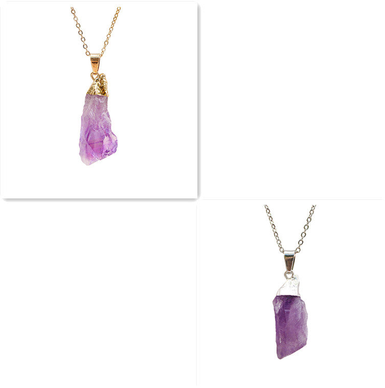 Geometric Natural Amethyst Pendant Electroplated Necklace