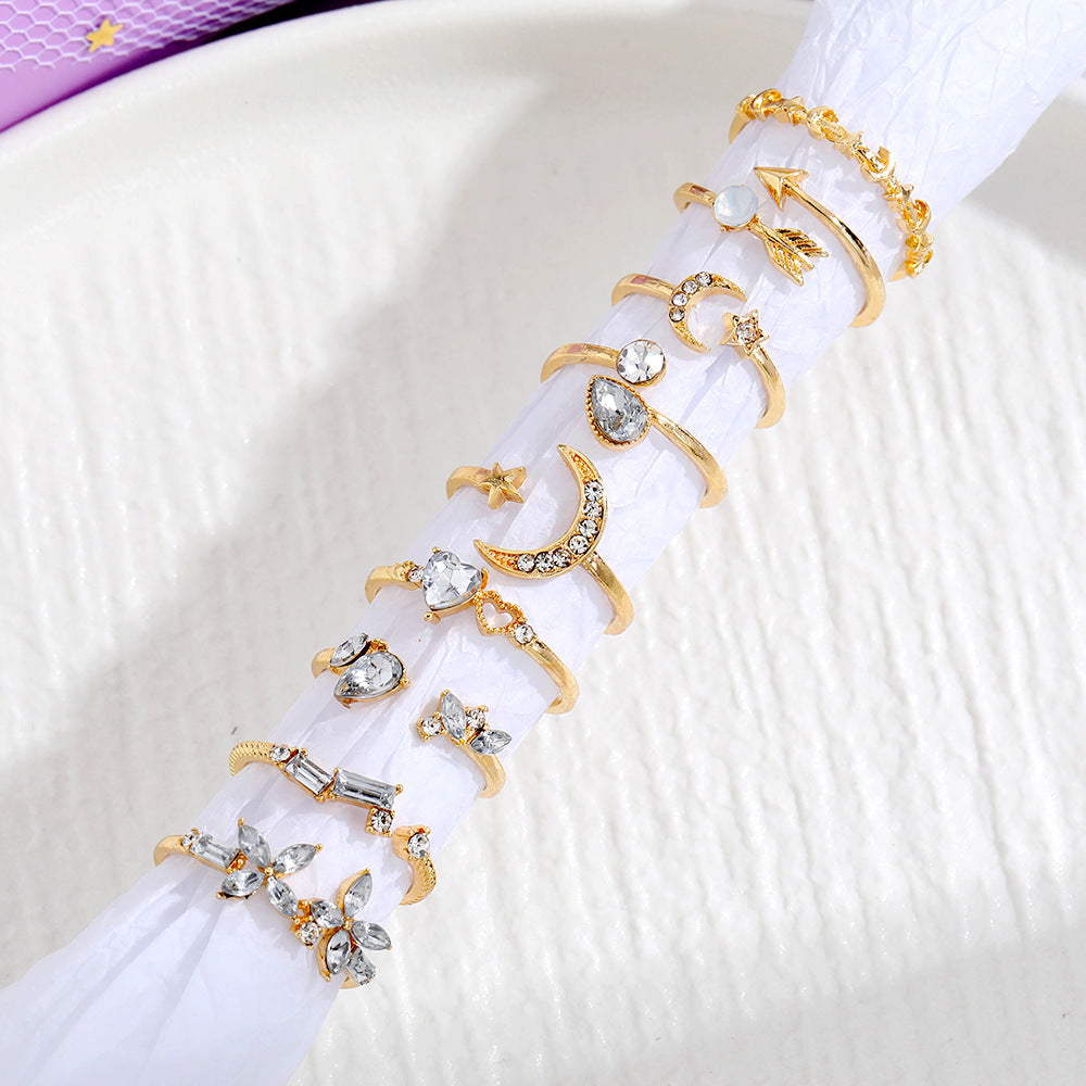 Female With Hearts Butterfly Star Moon Diamond Combination Set Rings