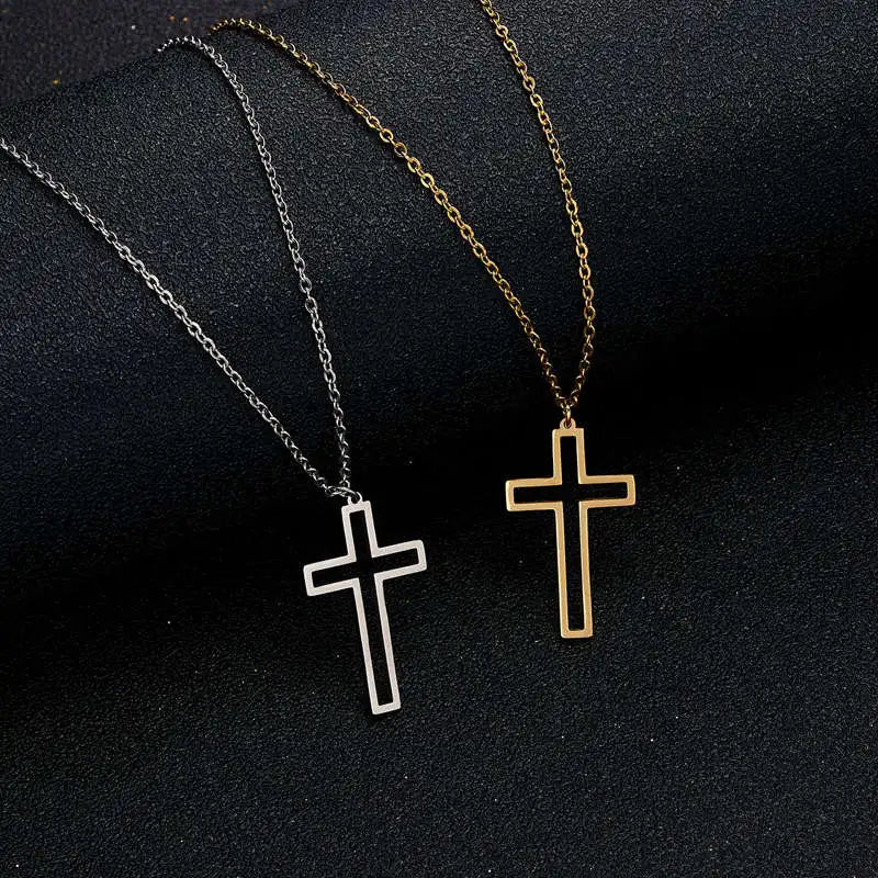 Fashion Cross Pendant Necklace For Women Men Trendy Style Metal Choker Clavicle Chain