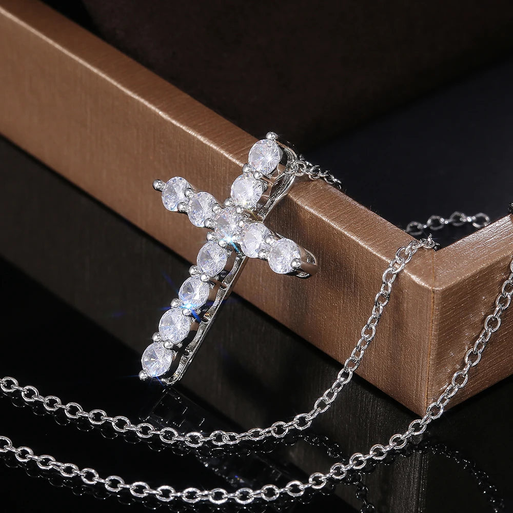 Holy Cross Pendant Necklace Luxury Round Zirconia