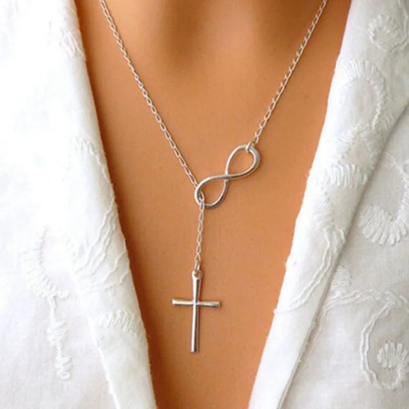 Fashion Cross Pendant Necklace For Women Men Trendy Style Metal Choker Clavicle Chain