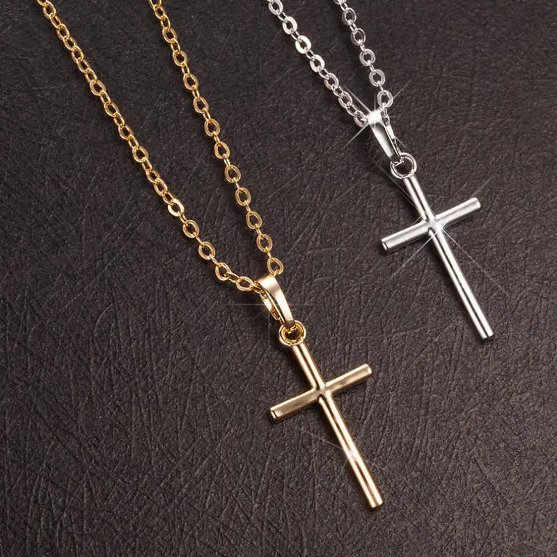 Fashion Cross Pendant Necklace For Women Men Trendy Style Metal Choker Clavicle Chain