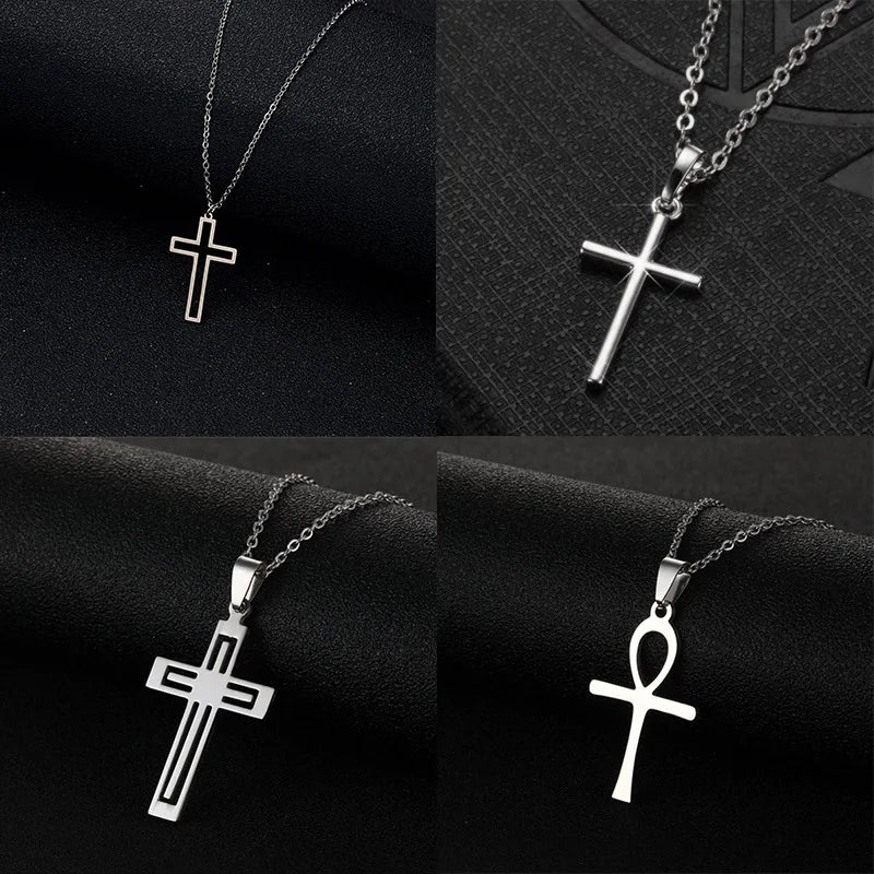 Fashion Cross Pendant Necklace For Women Men Trendy Style Metal Choker Clavicle Chain