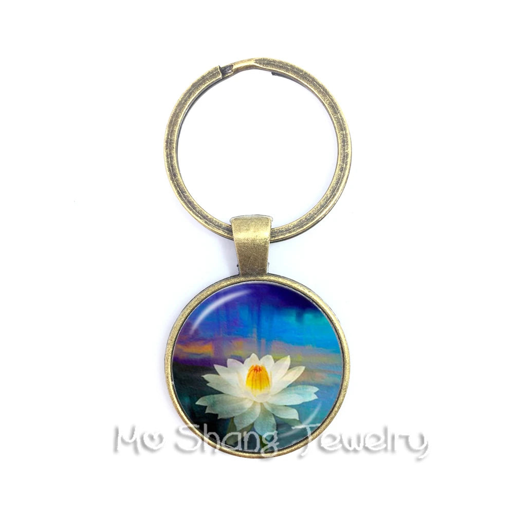 Mandala Glass Cabochon Keychain Buddhism Zen Charm