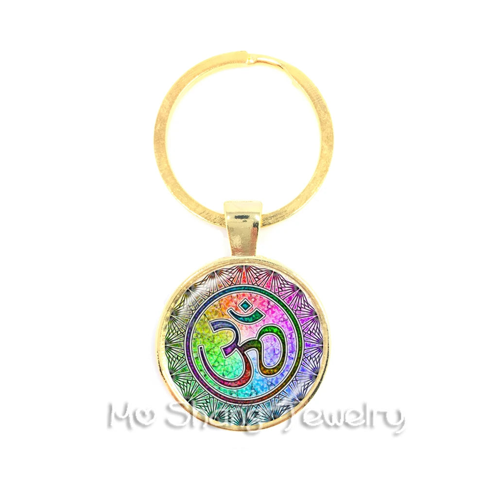 Mandala Glass Cabochon Keychain Buddhism Zen Charm