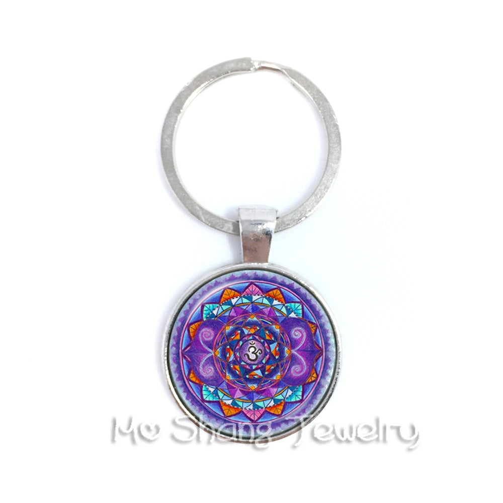 Mandala Glass Cabochon Keychain Buddhism Zen Charm