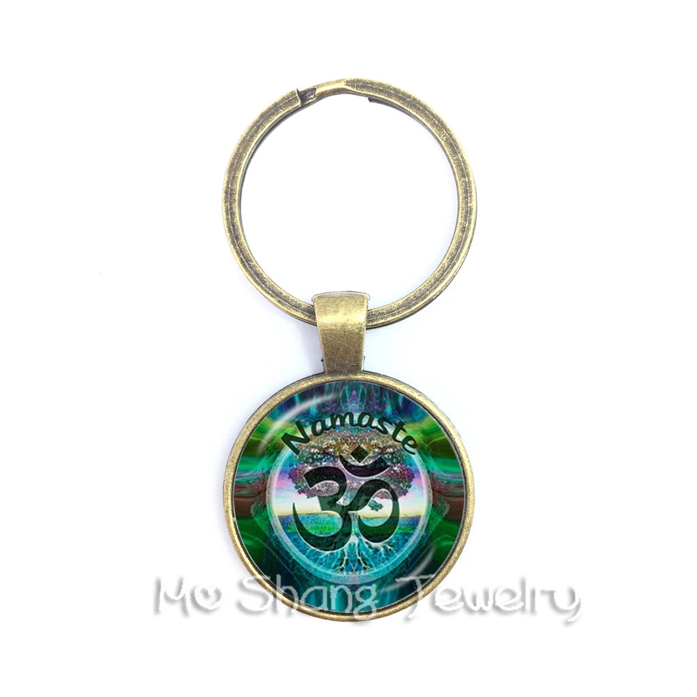 Mandala Glass Cabochon Keychain Buddhism Zen Charm