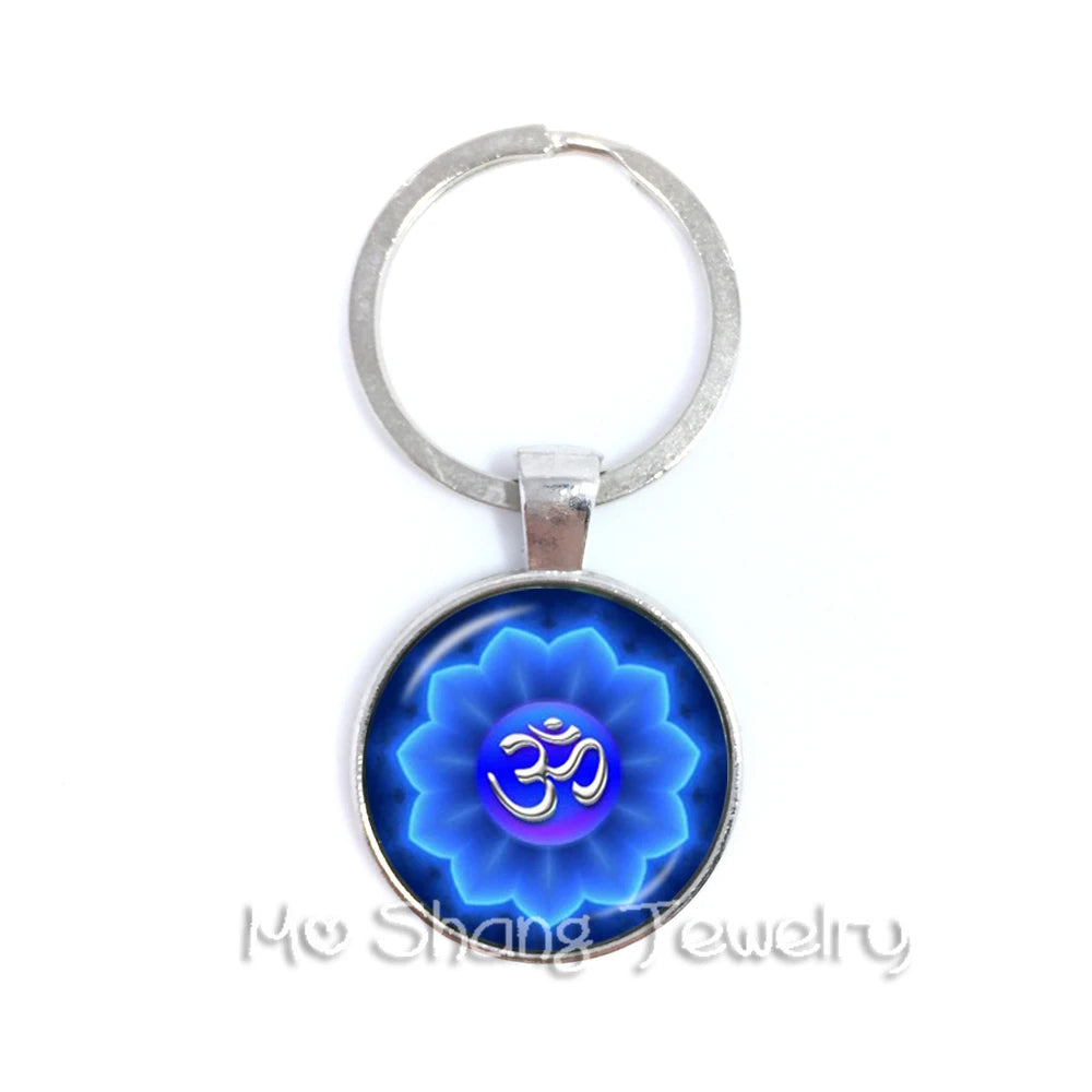 Mandala Glass Cabochon Keychain Buddhism Zen Charm