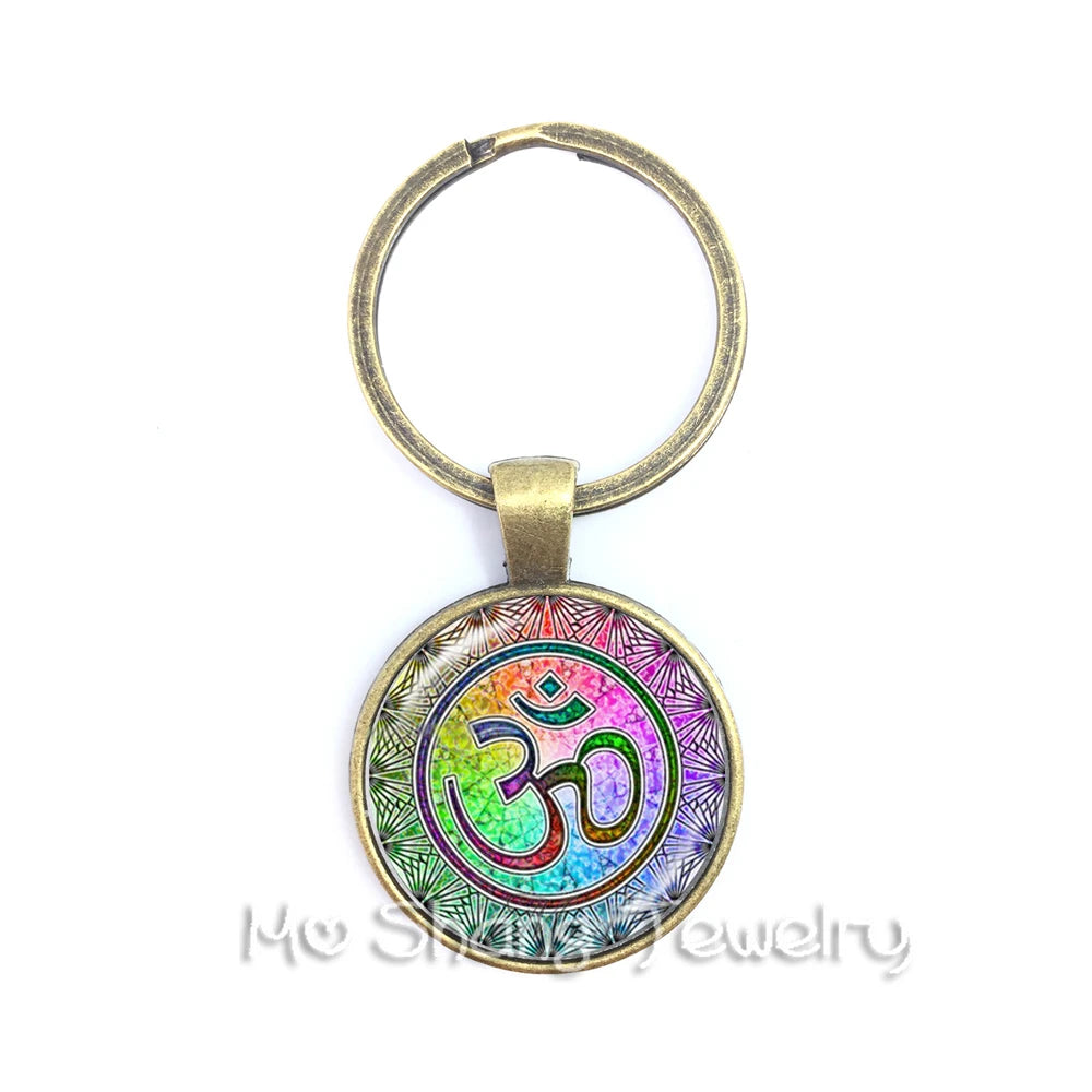 Mandala Glass Cabochon Keychain Buddhism Zen Charm