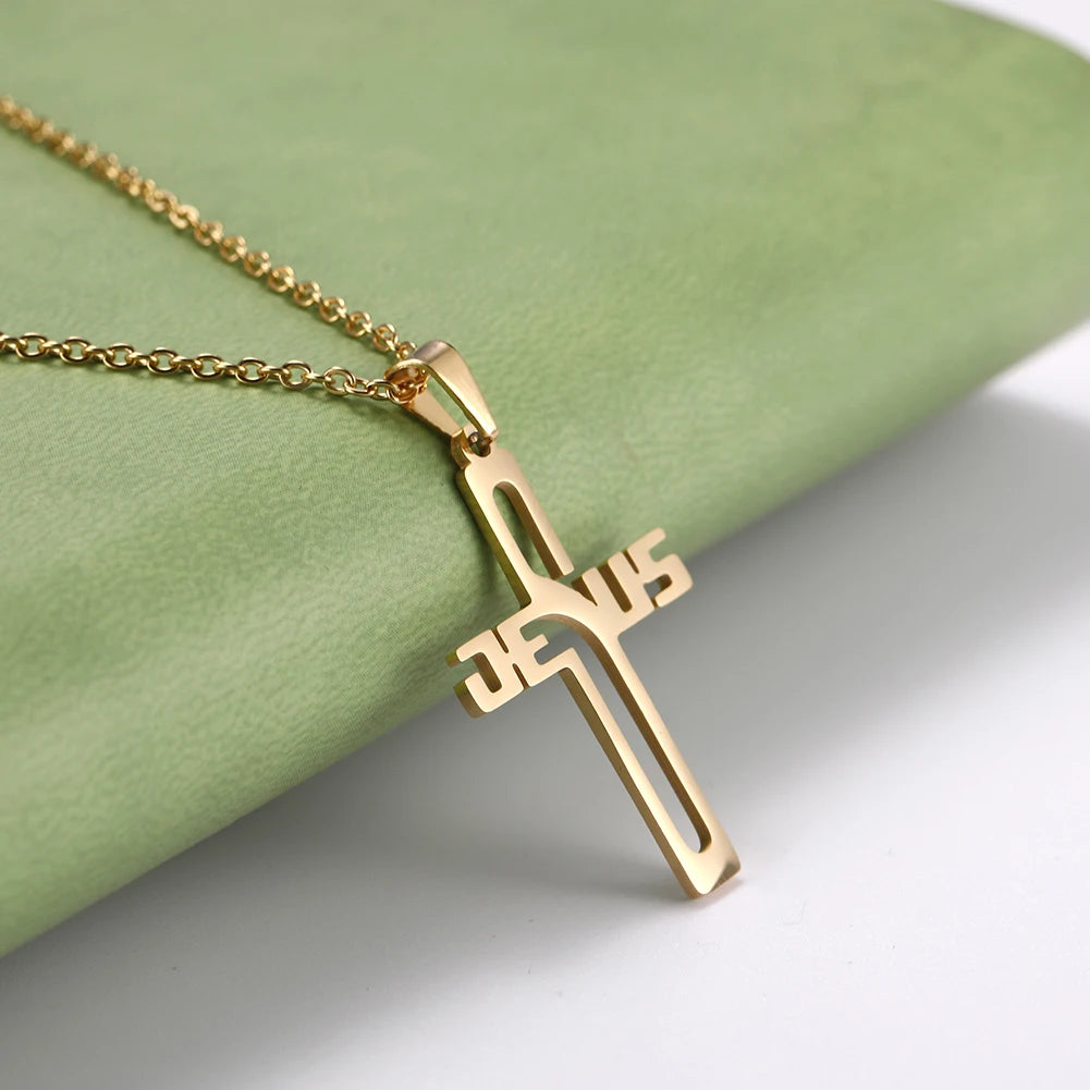 Jesus Cross Hollow Pendant Necklaces Stainless Steel