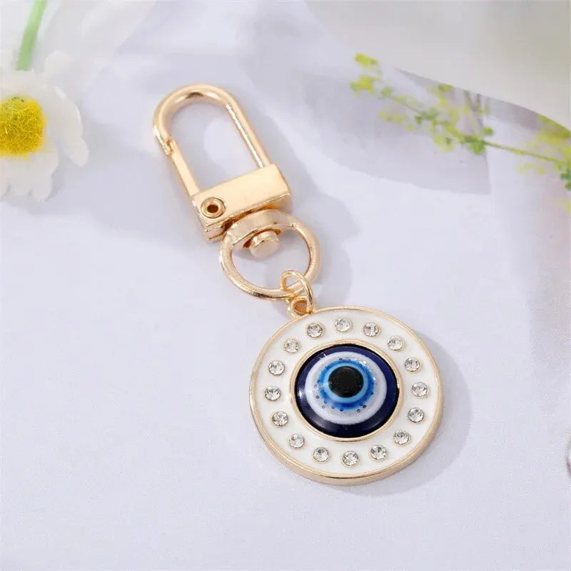 2PCS Round Evil Eye Keychain Key Ring For Friends Couples Boho Blue Eye Bag Car Earphone Case Key Phone Charm Accessories