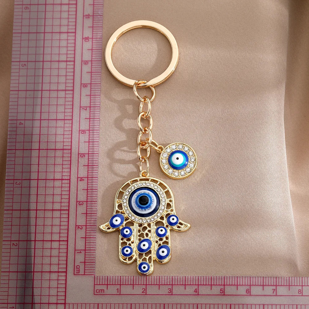 Ethnic Style Lucky Blue Evil Eye Keychain Charm Hasma Hand Key