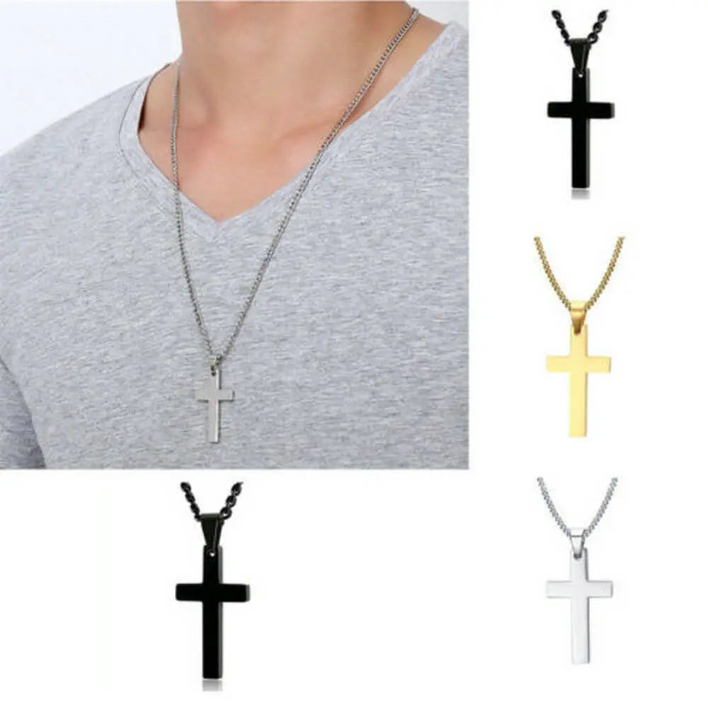 Classic Cross Necklace for Men Stainless Steel Pendant Black Minimalist Chain