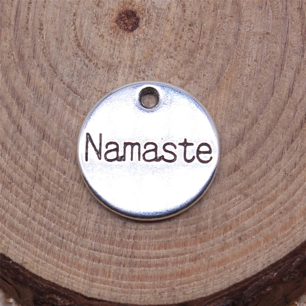 Antique Silver Color Namaste Round Plate Charms Pendant For Jewelry Making DIY Jewelry