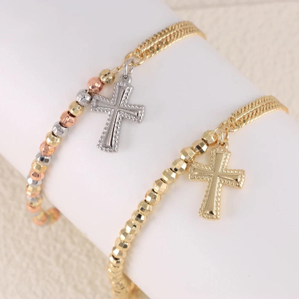 Luck Jewelry Wholesale Religious Catholic Rosary Three Color Cross Pendant Bracelet Suitable for Women Holiday Gifts