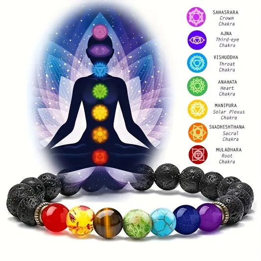 Lava Rock Chakra Bracelet 7 Chakra Natural Stone Healing Yoga Beads Anxiety Bracelet