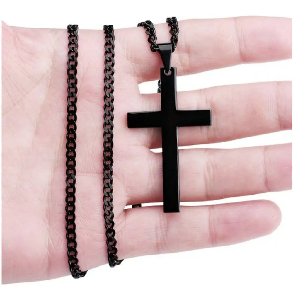 Classic Cross Necklace for Men Stainless Steel Pendant Black Minimalist Chain