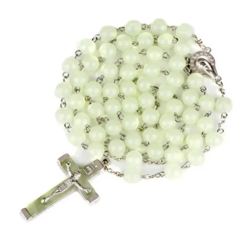 Glow In The Dark Christian Rosary Necklaces Luminous Christian Catholic Cross Rosary Faith Jewelry