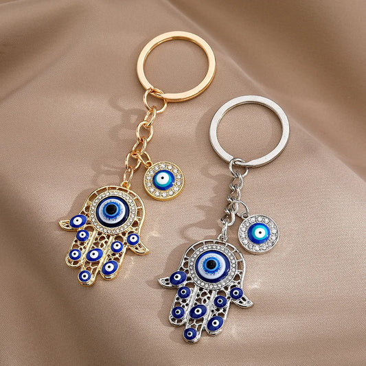 Ethnic Style Lucky Blue Evil Eye Keychain Charm Hasma Hand Key