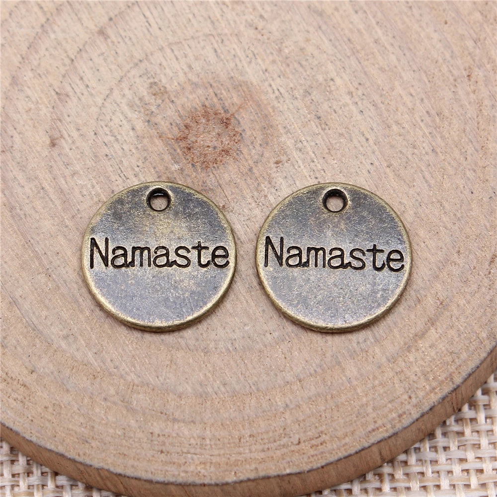 Antique Silver Color Namaste Round Plate Charms Pendant For Jewelry Making DIY Jewelry