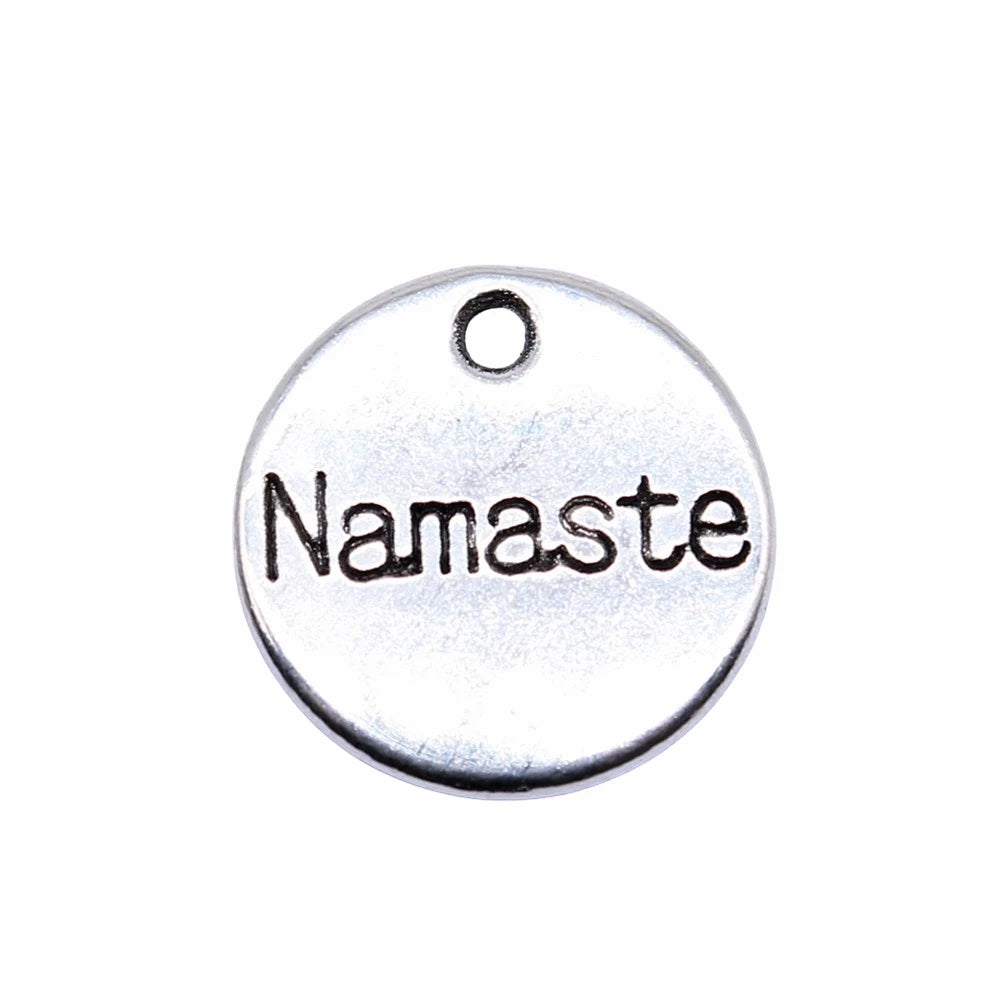 Antique Silver Color Namaste Round Plate Charms Pendant For Jewelry Making DIY Jewelry