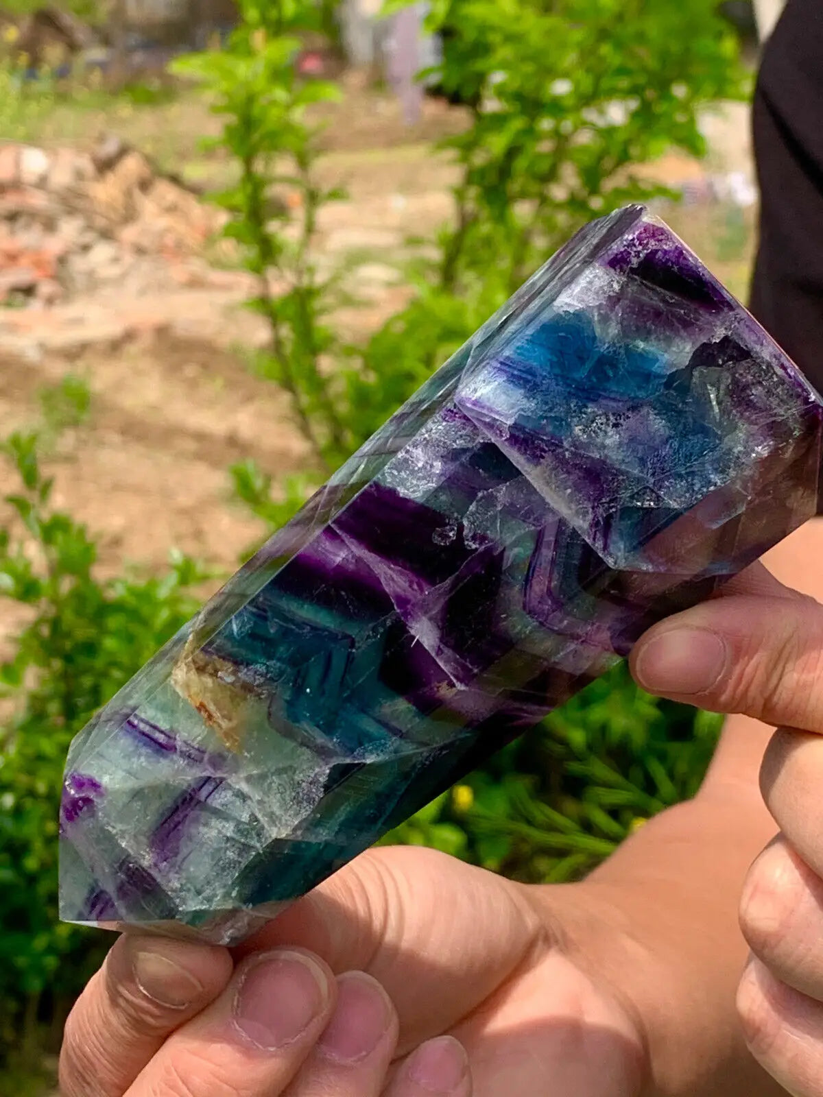 Natural color fluorite crystal obelisk, healing wand