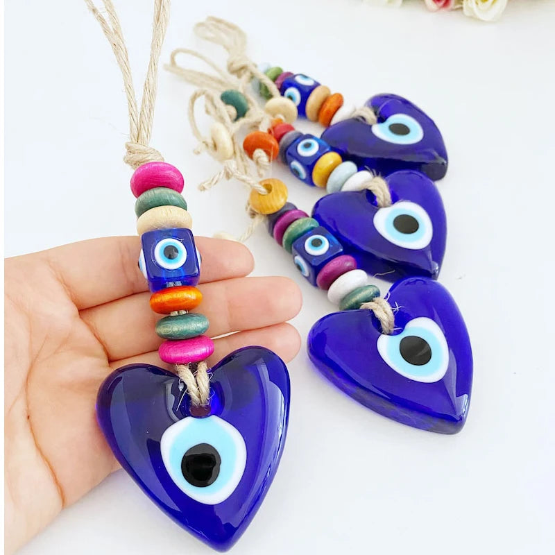 Heart Wall Hanging Evil Eye Wall Hanging Glass Evil Eye Bead Macrame Wall Hanging Turkish Evil Eye Decor Blue Evil Eye