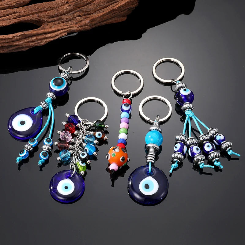 Crystal Colorful Turkey Blue Eye Bead Keychain Key Ring Unique Glass Lucky Evil Eye