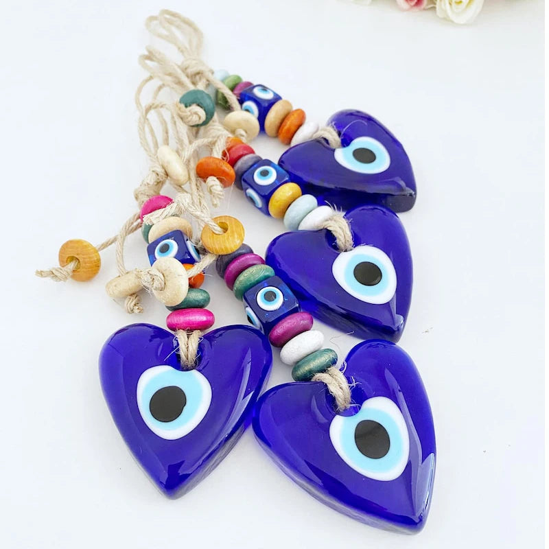 Heart Wall Hanging Evil Eye Wall Hanging Glass Evil Eye Bead Macrame Wall Hanging Turkish Evil Eye Decor Blue Evil Eye