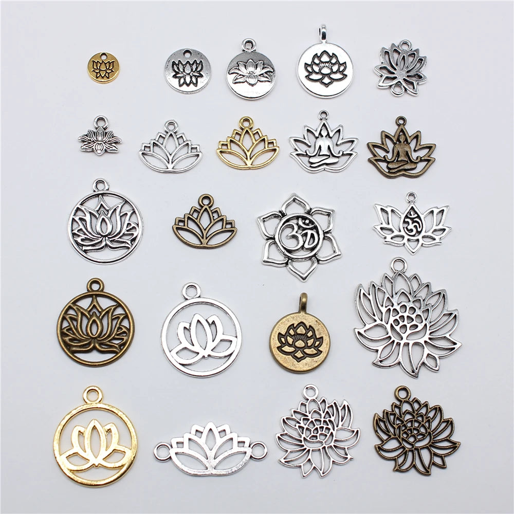 20pcs Lotus Flower Head Meditation Yoga Pendants For Jewelry Making DIY Handmade Craft