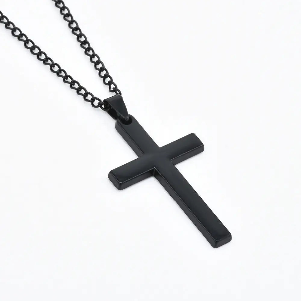 Classic Cross Necklace for Men Stainless Steel Pendant Black Minimalist Chain