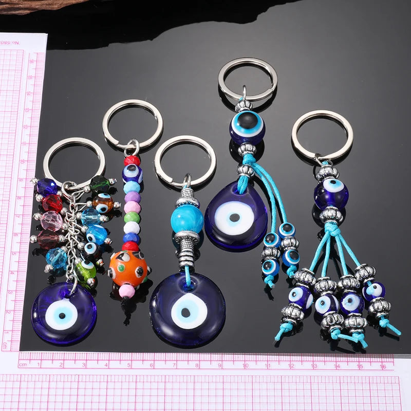 Crystal Colorful Turkey Blue Eye Bead Keychain Key Ring Unique Glass Lucky Evil Eye