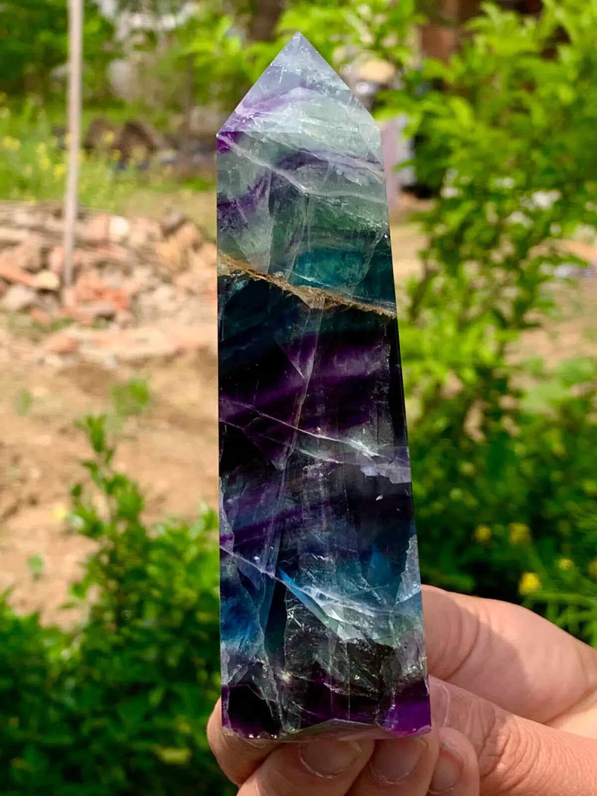 Natural color fluorite crystal obelisk, healing wand