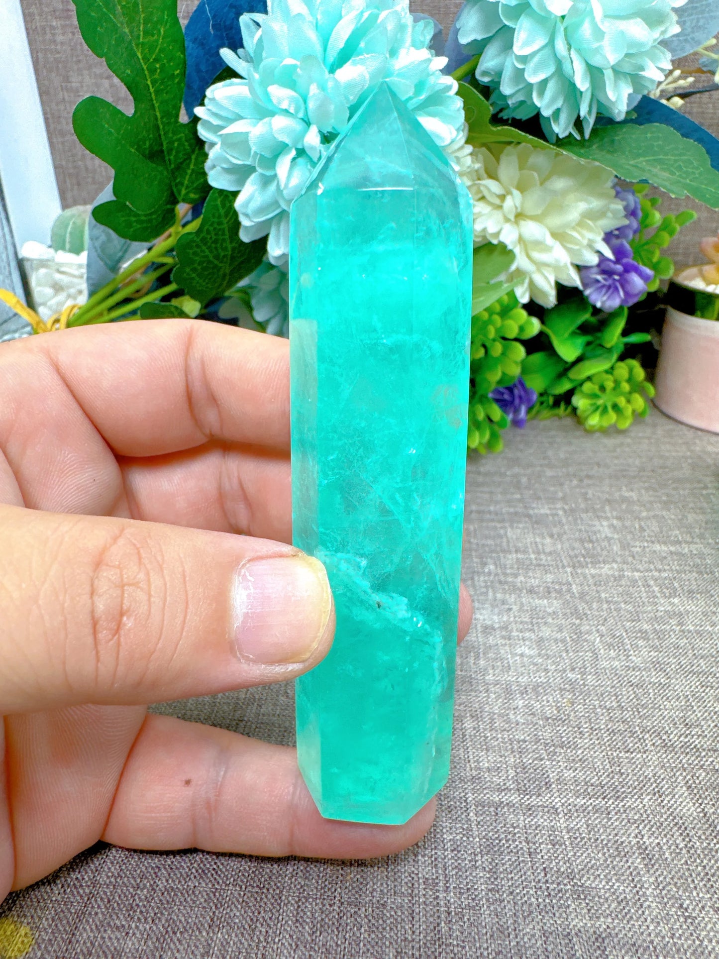 Beautiful High Quality Natural Lake Water Blue Fluorite Tower Home Decoration Mineral Reiki Stone Energy Healing Gemstone