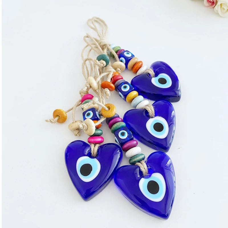 Heart Wall Hanging Evil Eye Wall Hanging Glass Evil Eye Bead Macrame Wall Hanging Turkish Evil Eye Decor Blue Evil Eye