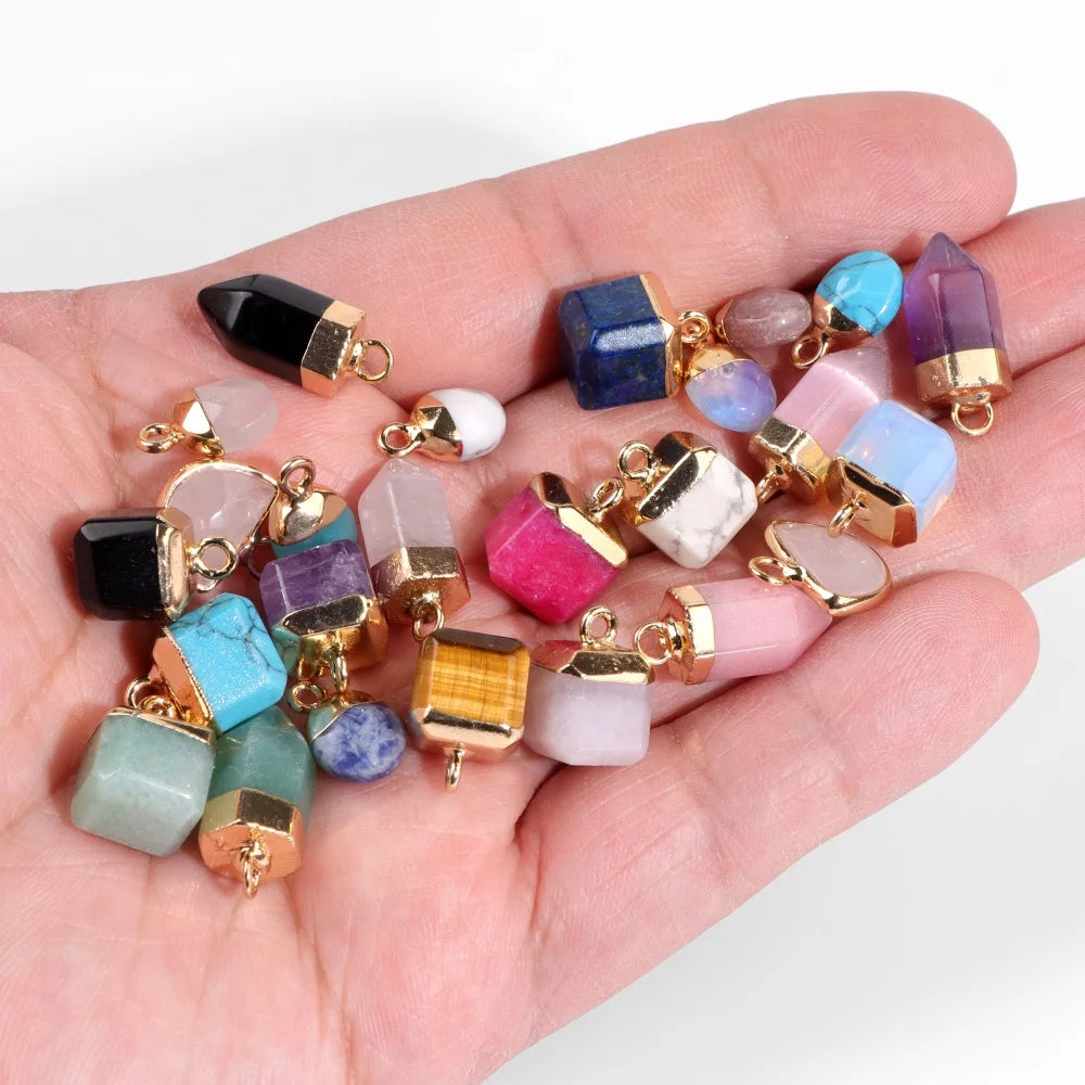 5pcs Mixed Natural Stone Pendant Charms Random Gem Quartz Jaspers Making Jewelry Accessories for Finding DIY Necklaces Earrings