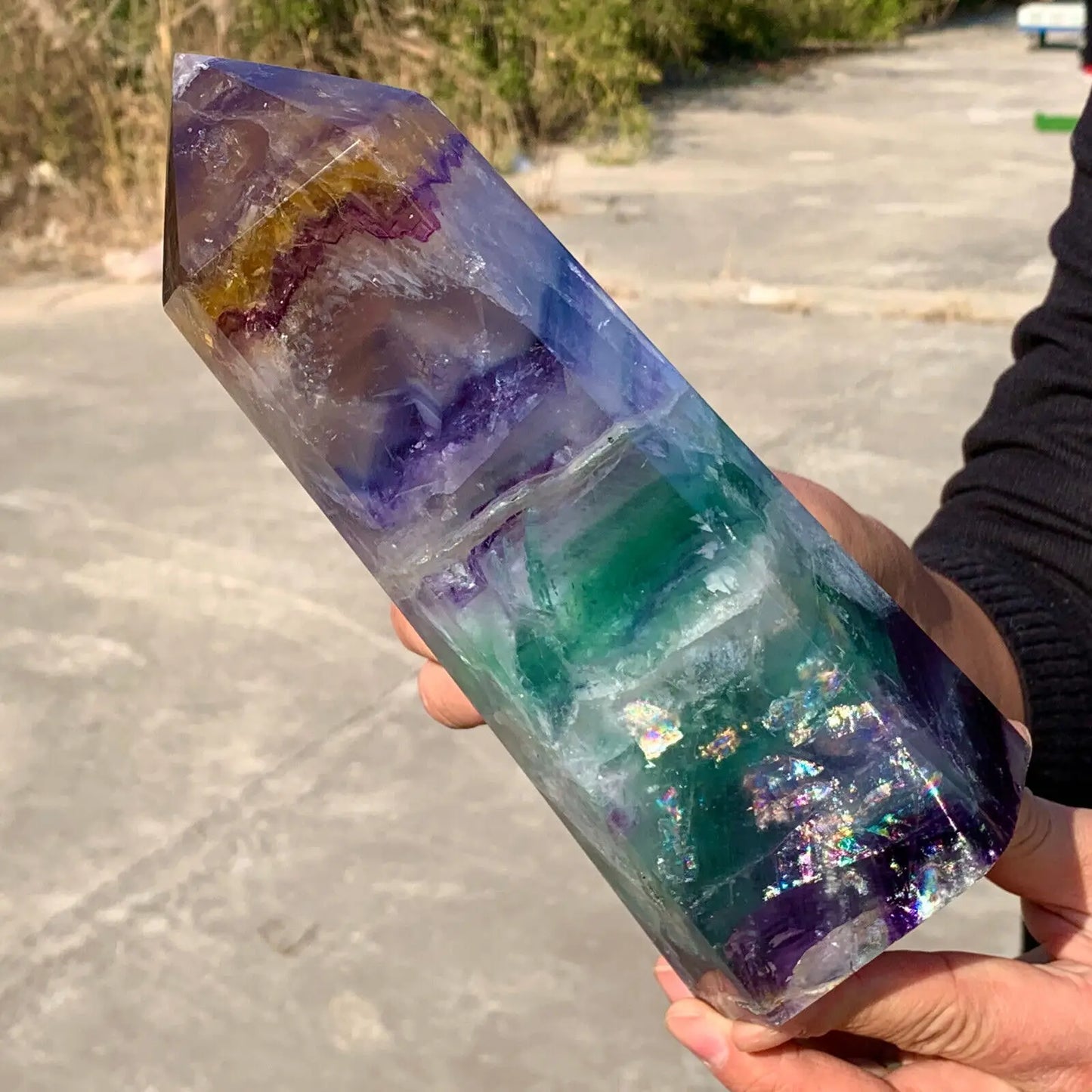 Natural Large Colored Fluorite Crystal Point Natural Crystal Wand Healing