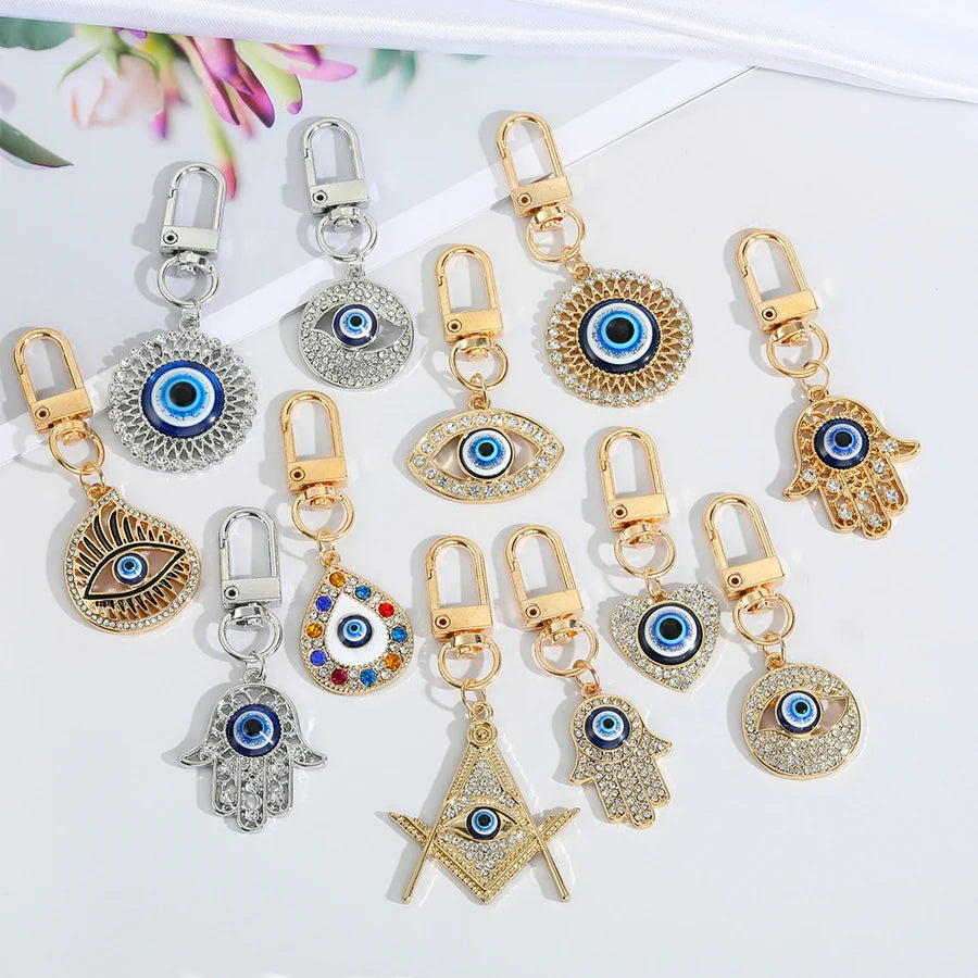 Ethnic Style Lucky Blue Evil Eye Keychain Charm Hasma Hand Key