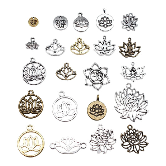 20pcs Lotus Flower Head Meditation Yoga Pendants For Jewelry Making DIY Handmade Craft