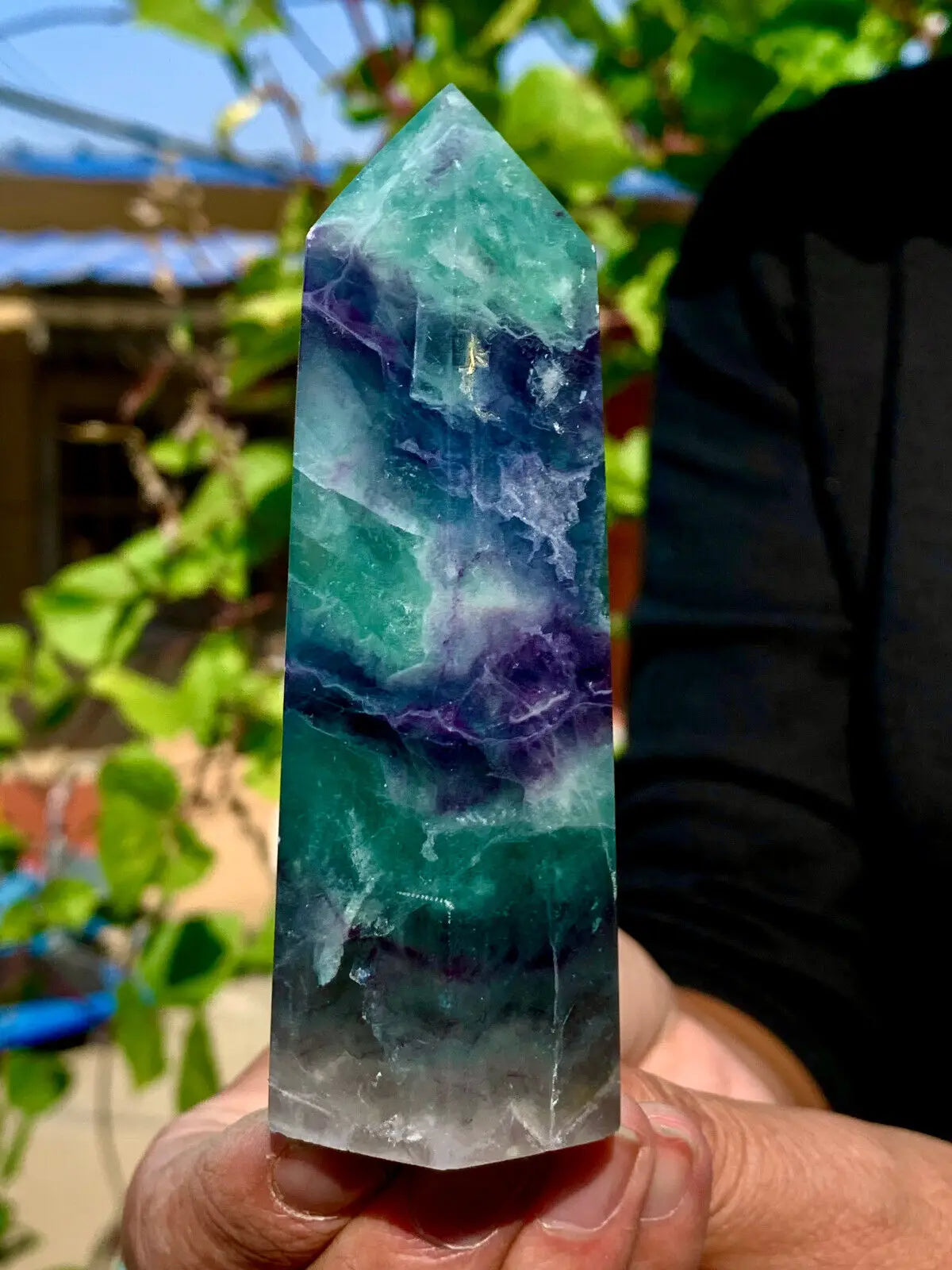 Beautiful large natural color fluorite tower crystal wand Reiki healing