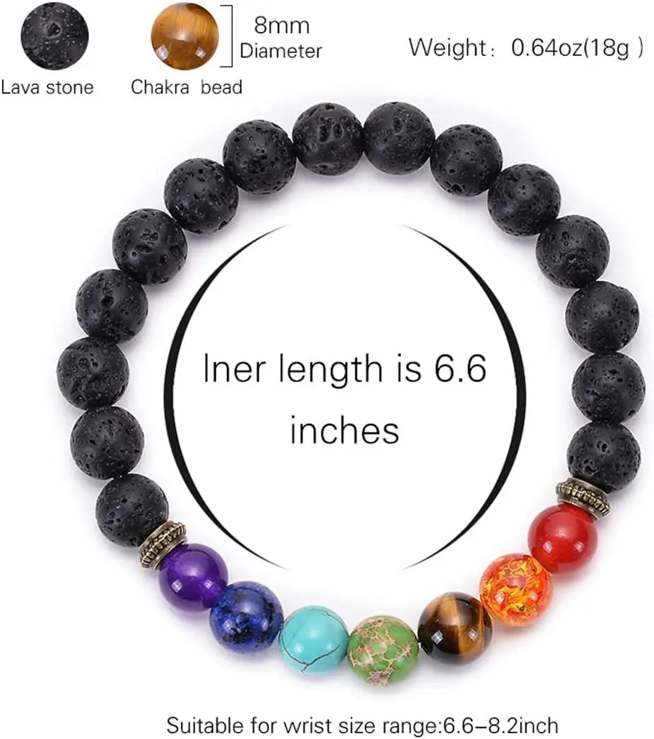 Lava Rock Chakra Bracelet 7 Chakra Natural Stone Healing Yoga Beads Anxiety Bracelet