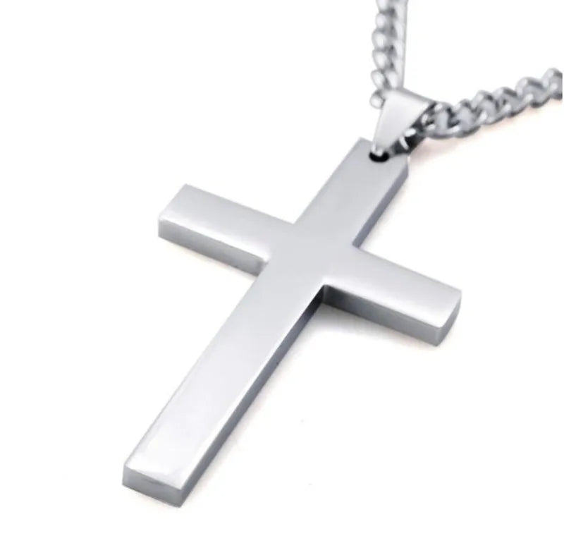 Christian Cross Pendant Necklace Classic Smooth Cross Pendant Neck Chain for Men